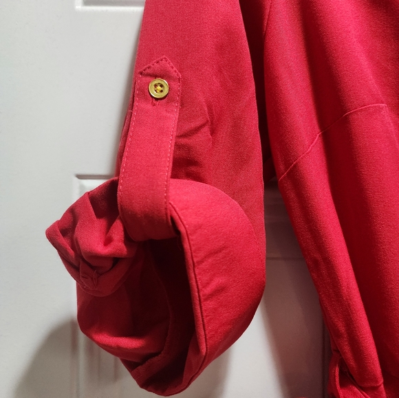 Sharagano dress women 14 RED Three-quarter sleeves Button front A-line - Picture 7 of 9